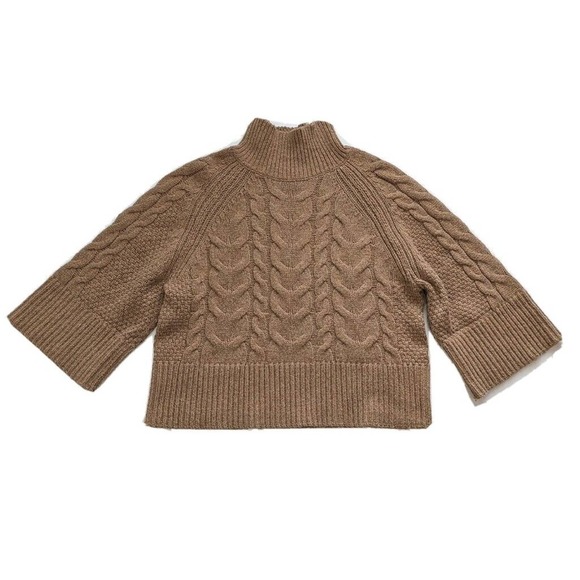 Banana Republic Camel Tan Brown Cavo Flare Sleeve Sweater Size XS Cableknit Wool - Picture 1 of 5